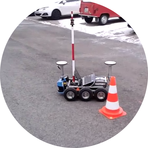 6-wheeled robot with two GPS antennas and laser scanner